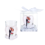 Wedding Couple Standing with Heart Poly Resin Candle Set in Gift Box - White