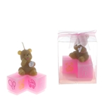 Teddy Bear with Pacifier on Blocks Candle in Clear Box - Pink