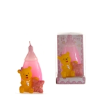 Teddy Bear in Front of Baby Bottle Candle in Clear Box - Pink