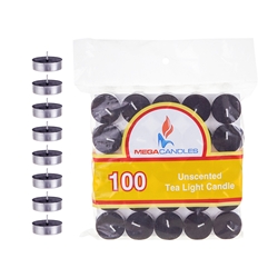 Mega Candles - 100 pcs Unscented Tea Light Candle in Bag - Black